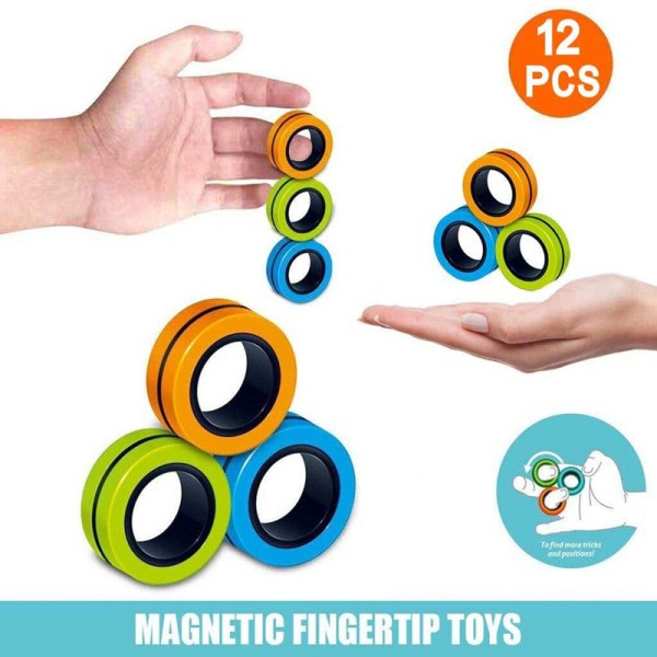 Magnetiske ringer Leksaker for voksne og barn Barn | Stressrelief – Fidget-ringar med bärbar Fidget-box – Grön, röd og blå