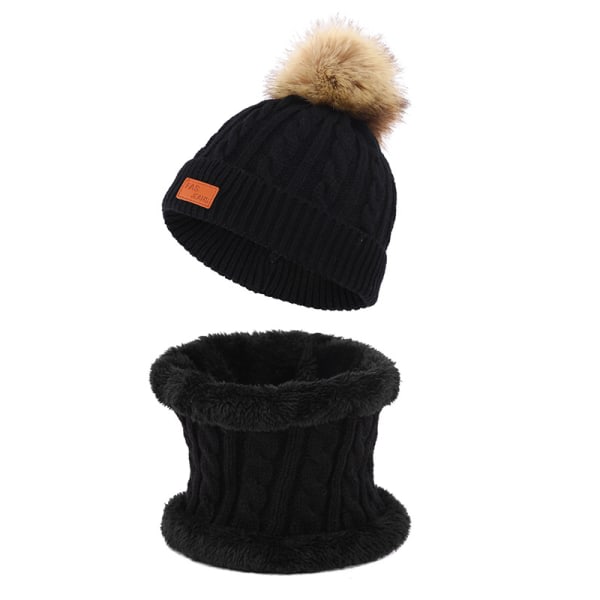 Baby, skjerfsett for jenter og gutter, varm pels-bobble beanie-lue