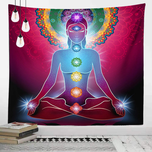 Veggteppe, Chakra 7 Indisk Gobeleng Veggdekor Buddha Statue