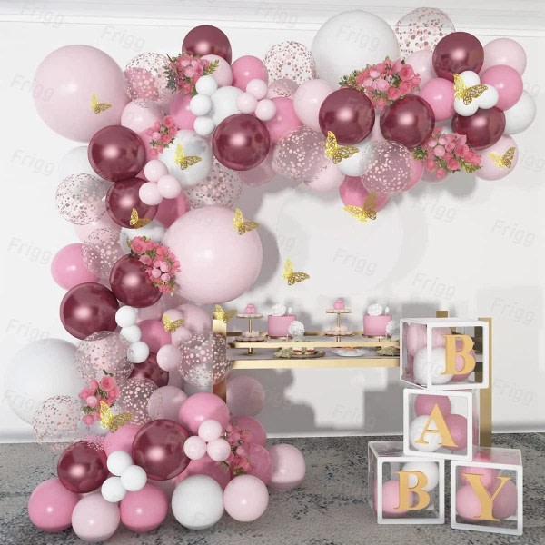 Rose Gold Balloon Arch Kit - 118 st Baby Pink White og Rose Gol