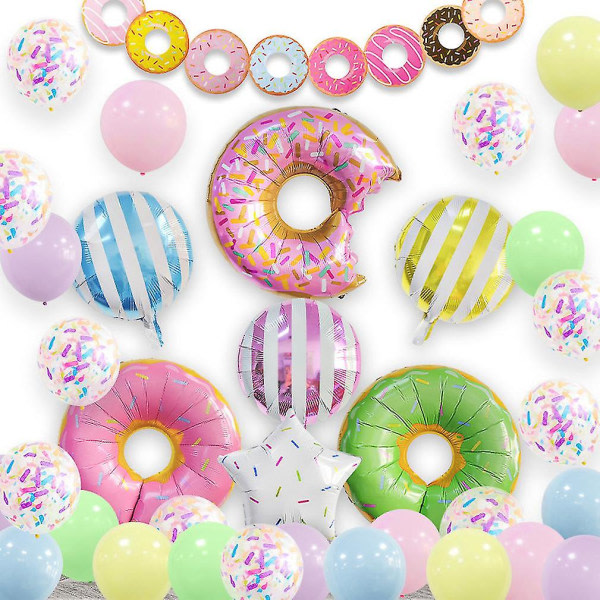 32-pakke Donut Ballongsett Latexfolie Konfettiballonger med Banner Kake Topper