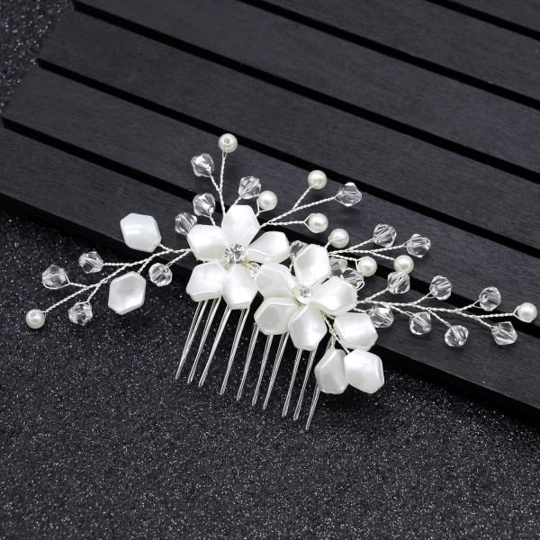 TG Blomma bröllop brudhår kam vit kristall hårtillbehör för kvinnor flickor