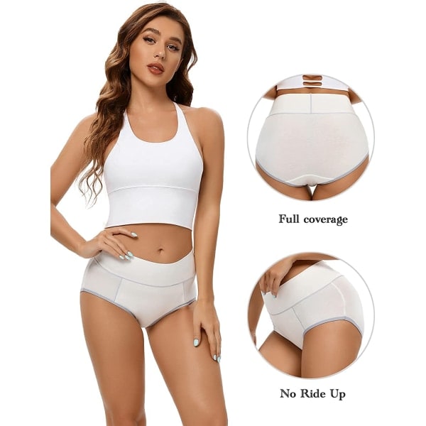 Damunderkläder i bomull med hög midja Mjuka andningsbara trosor Stretchtrosor Vanliga & Plus Size 5-pack Vit
