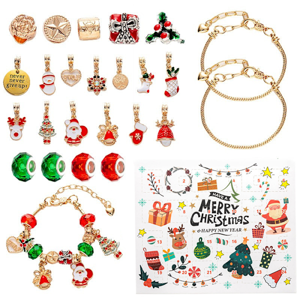 Ny Jul Nedräkningskalender Armband Blind Box Barn DIY Jul Armband Halsband Presentset Silver 24-grid blind box