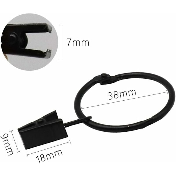 20 kpl Mustia Metallisia Verhoklipsirenkaita, Helppo Avata ja Sulkea, Sisähalkaisija 38 mm, Raskaille ja Kevyille Verhoille..DEBUNS