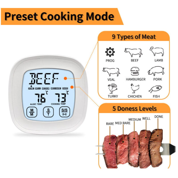 Galaxy Dubbelsond digitaalinen lihan lämpömittari suurella taustavalaistulla LCD-näytöllä Ruokalämpömittari Grillaus Uuni Keittiön savustaja ajastimella