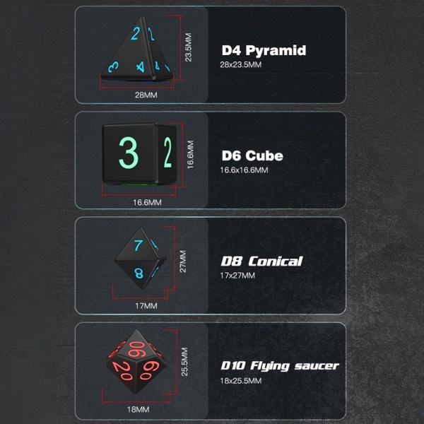 7st/ set LED-upplysta tärningsset Polyhedron Spel Partytärningar Svart