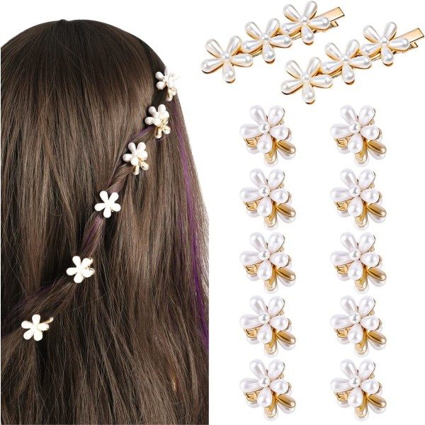 Galaxy 12-delt Faux Pearl Butterfly Hårklipp uten glipp for kvinners hårtilbehør