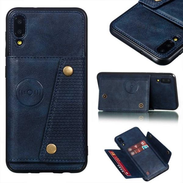 TG Samsung Galaxy A10 - Tyylisä Retro-Kuosi Korttitaskuilla Tummansininen