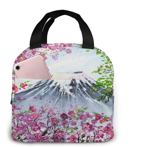 Bärbar Bento väska Cherry Blossom Mountain Pattern utendørs separat lunsjveska - Work School Lunch Tote Bag for voksne barn-en størrelse