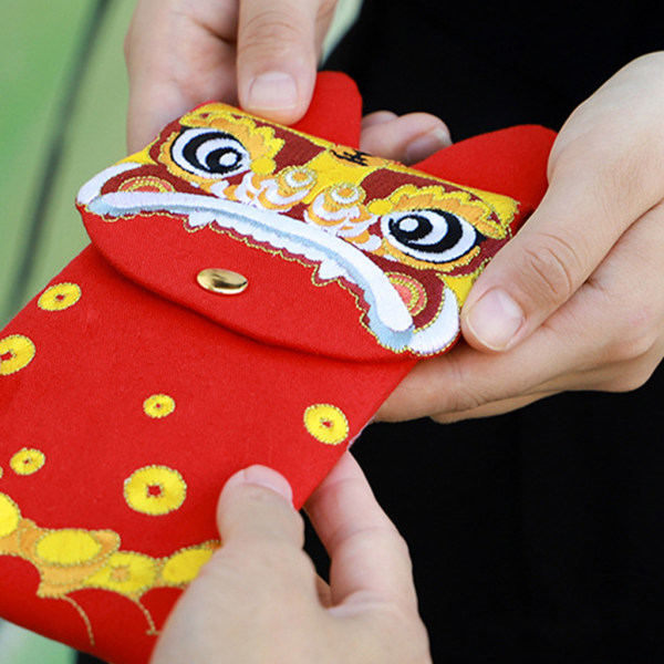 Kinesiska Röda Kuvert HongBao Presentpappersväska Broderad Tiger Lycka Pengar-fickor