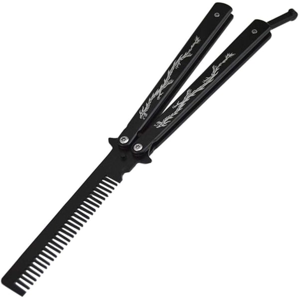 TG Butterfly Comb Ruostumaton Teräs Taittokampa Balisong Metallikamatyökalu, Musta