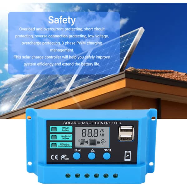 12V 24V Fotovoltaisk Solcelleladekontroller, Lavt Strømforbruk, LCD-Skjerm, PWM Solcellekontroller, 30A Solcellepanelregulator, DUBUNS