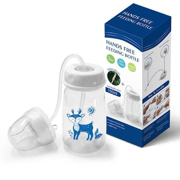Håndfri 150 ml sutteflaske med bred hals, lyserød