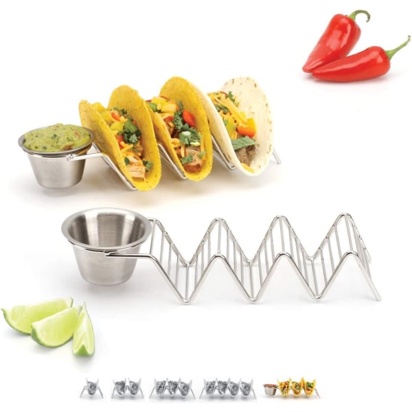 Stapelbart tacoställ med koppar i rostfritt stål av høy kvalitet Rymmer 3 Tacos med kopp