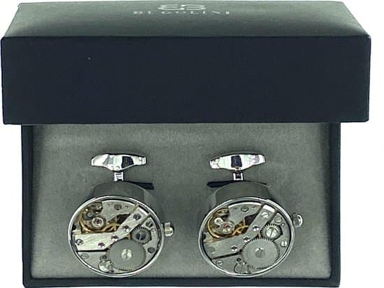 BUGOLINI Tourbillon Mekaniske Manchetknapper til Mænd, Runde Manchetknapper i Rustfrit Stål med Roterende Tandhjul, Gave til Forretning og Bryllup, Sølv