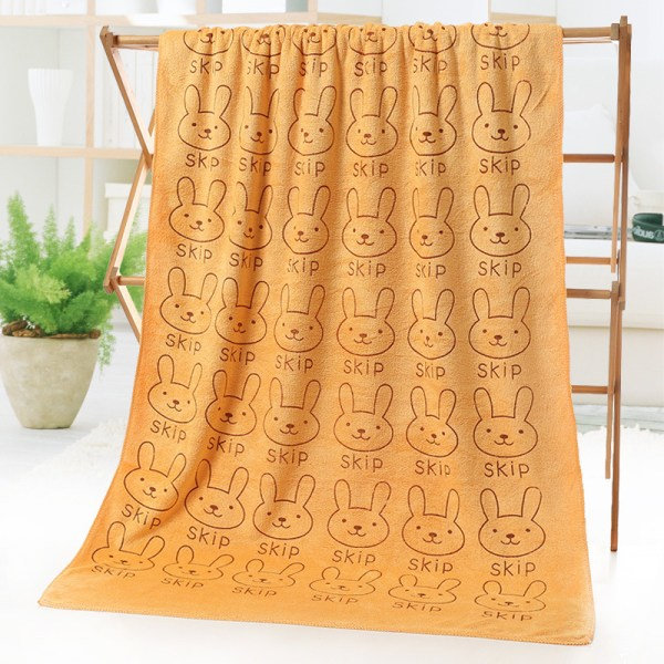 GroupM mikrofiber håndkle 70*140 Absorberende tegneserie trykt myk voksen vanlig preget håndkle (kaninhode khaki)