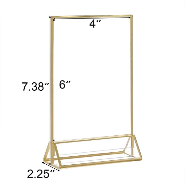 Akryl Gullrammer Skiltstativ 4x6, Dobbeltsidig Bord Meny Display Stativ, Bryllupsbord Nummerholder (6 Pakk)-