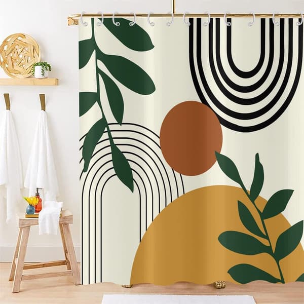 Bruseforhæng - Abstrakt - Antibakterielt - Vaskbart polyester - Velegnet til badeværelse og badekar - 180 x 200 cm