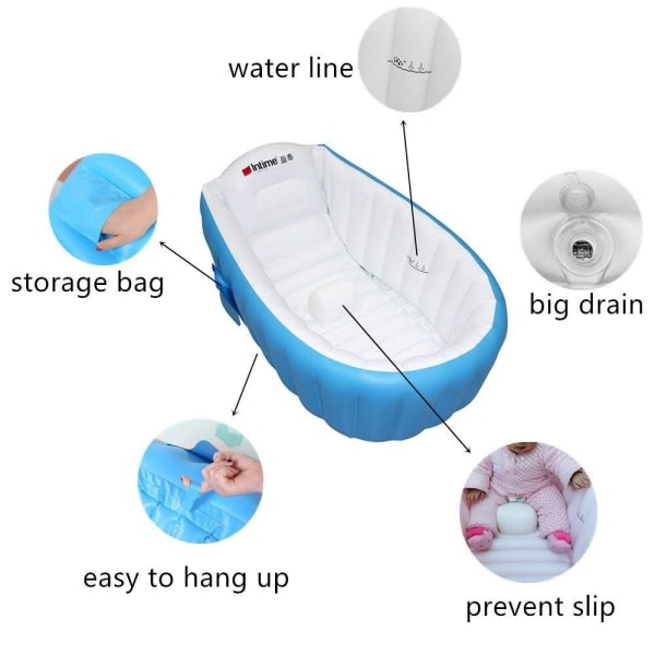 Baby hopfällbart resebadkar med luftdusch, uppblåsbart anti-halkbassäng för barn, Sittbadkar Stor storlek (för 0-3 år) + luftpump
