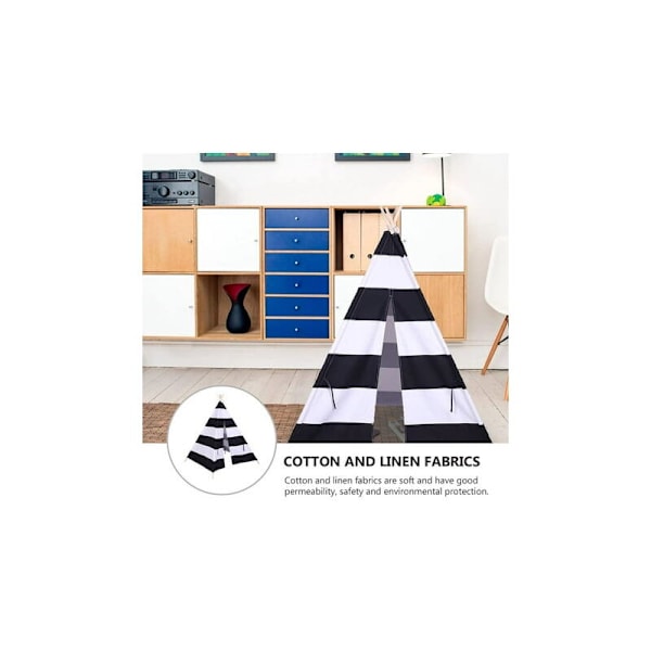 Vikbar tipi-tält för barn - Lektält för flickor och pojkar - I vit canvas - Leksak för inomhus- och utomhusbruk - svart 1.3m Ikodm