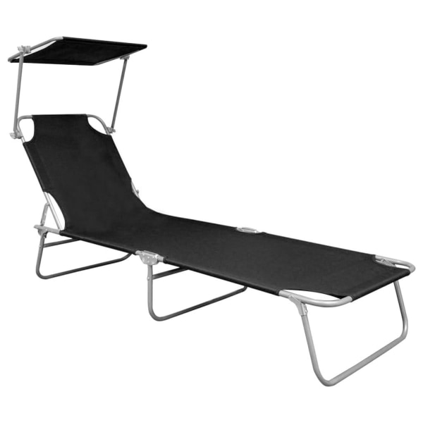 vidaXL Fällbar Solstol med Tak Svart Aluminium Svart Black