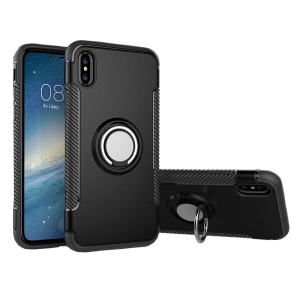 TG Elegant Skal med Ringhållare i Kolfiberdesign till iPhone XR Petrol