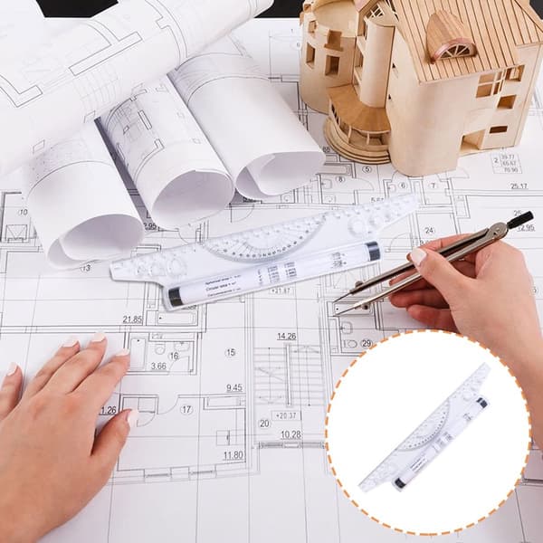 Rullende Parallel Lineal 30 cm Gennemsigtig Målelineal med Vinkelmåler til Tegning, Udkast, Arkitektur og Studerendes Design