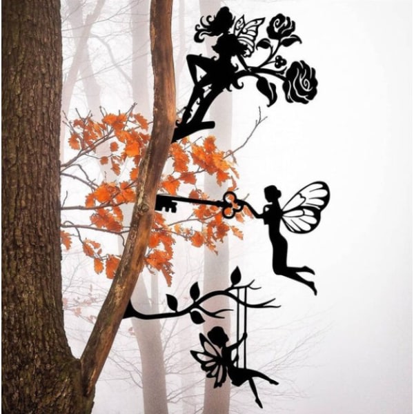 Set med 3 Fairy Silhouette Staty Metall Fairy Branch Decoration St