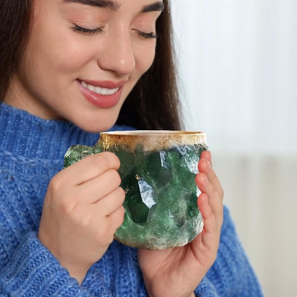 Elegante Mineral Krystall Kaffe Kopper, 11 Oz Dekorative Kopper med Håndtak Green