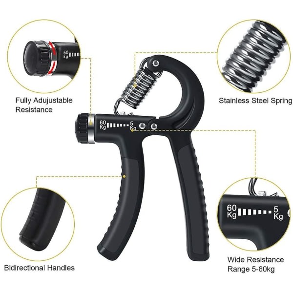 Håndgrep, 5 stk Håndforsterkere, Håndforsterkere, Underarmsforsterkere, 5-60 kg justerbar Tellende Håndgriper Resistance Finger Exerciser Wr