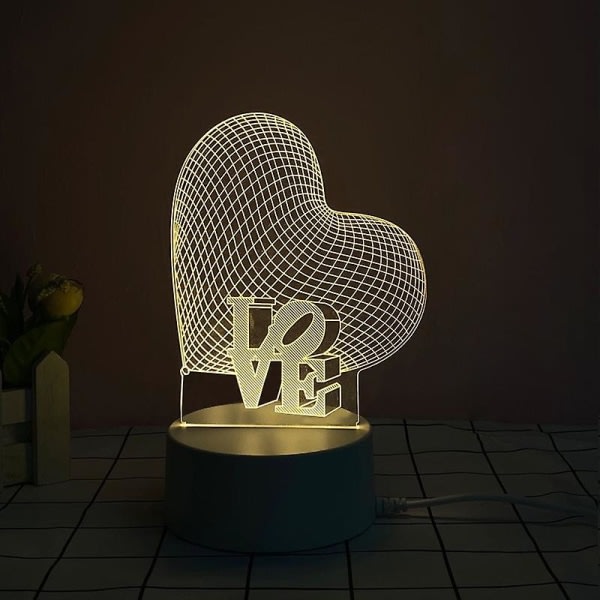 3D-lampa Akryl LED Nattlampa Romantisk Kärleksgåva Hjärtformad Lampa Juldekoration Sovrumsinredning Födelsedagspresent Kärlek