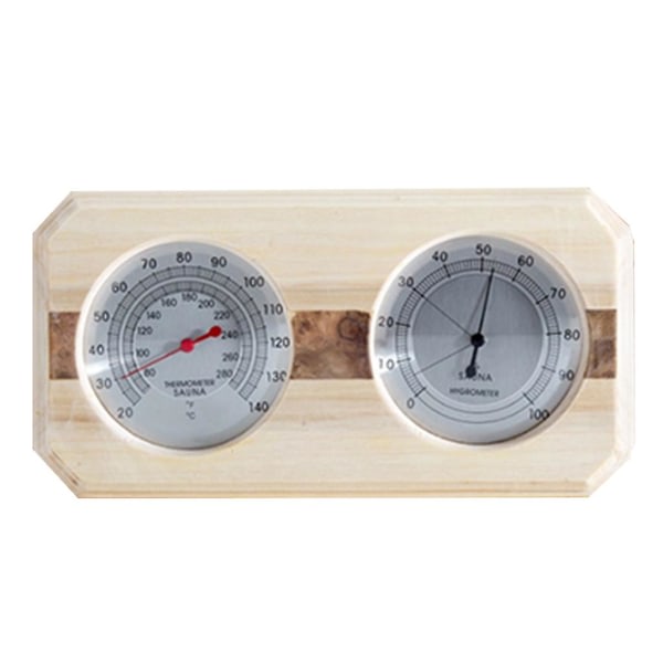 Termohygrometer i tre, badstue tørrom, dobbelt ratt termohygrometer