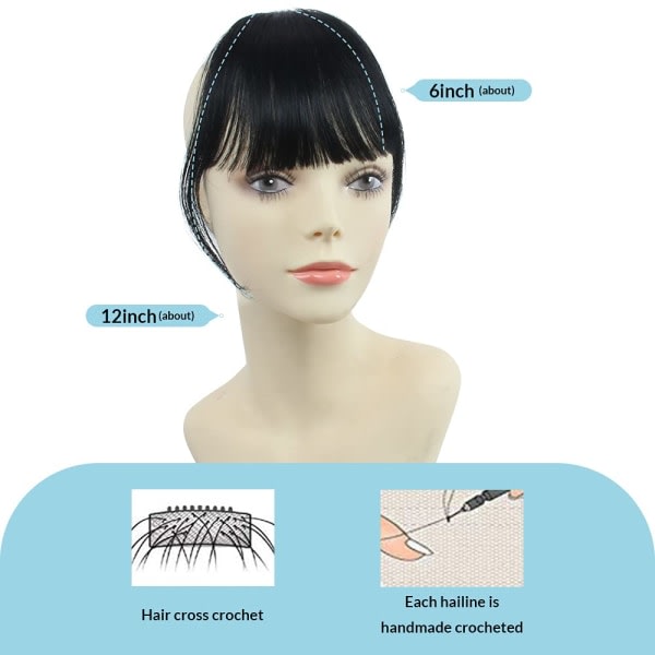 TG Clip Bangs Human Hair Extension 10A Wispy Hair Bangs med tempel 1b