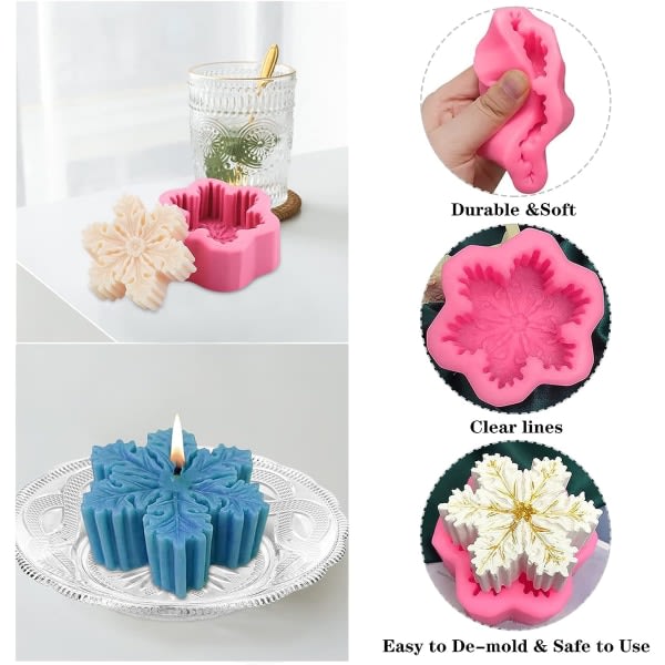 1 stk 3D Snøfnugg Silikonform for å lage lys, cra