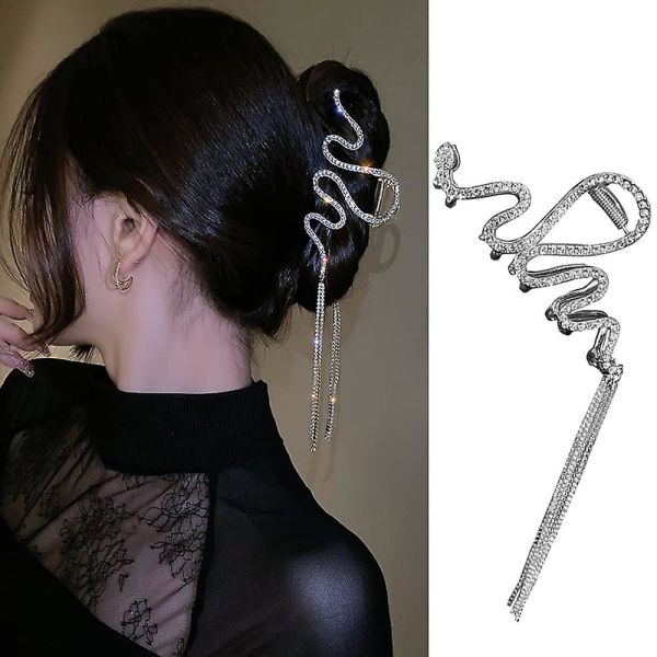 1 st Metall Silver Hårklämma med Strass Tofs Mode Design Geometrisk Orm Hårklämma Håraccessoarer Lång Tofskedja Halkfri