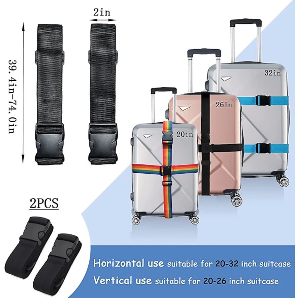 2 stycken bagageremmar, buntade med fraktförstärkning och case