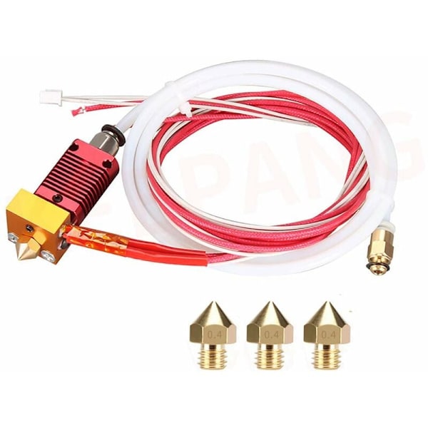 3D-tulostimen suutinsarja MK8 Hotend -sarja, yhteensopiva Alfawise U20 U30 Creality Ender 3:n kanssa, koottu MK8-ekstruuderin Hot End -sarja 0,4 mm:n suuttimella 24 V 40 W