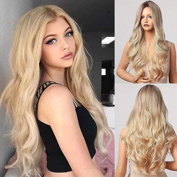 TG Blond peruukki Heilwiy-naisille. Pitkät kiharat aaltoilevat blondi peruukit edestä