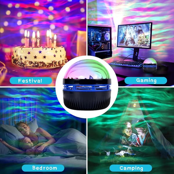 2-in-1 Aurora and Ocean Wave Projector, RGB Dimmable LED Projection Lamp with 7 Lighting Effects, Galaxy Projector Light for Kids