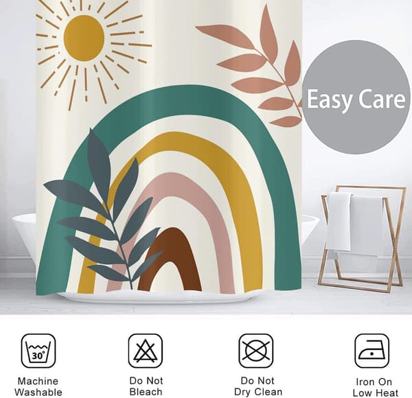 Bruseforhæng - Antibakterielt - Vaskbart polyester - Velegnet til badeværelse og badekar - 180 x 200 cm - Beige