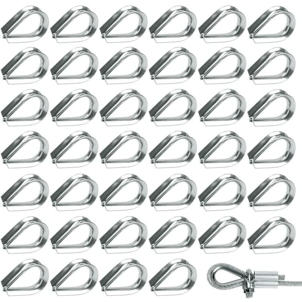 50 stk. M2 304 Rustfritt Stål Wiretau Kauser Hjertekaus for Stålkabel for 2mm Wiretau