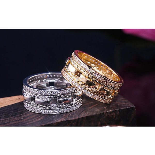 Handgjorda breda ringar Zirkon 925 silver present Gold Gold US 9 Size (18,9 mm i diameter)