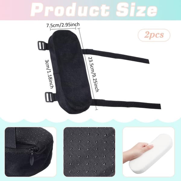 2 stk. - Armlenepute Albuearmputer Komfortable trekk Avtakbare puter Polyester for kontorstoler, bilseter og spillestoler 23,5*7,5*3cm_yu