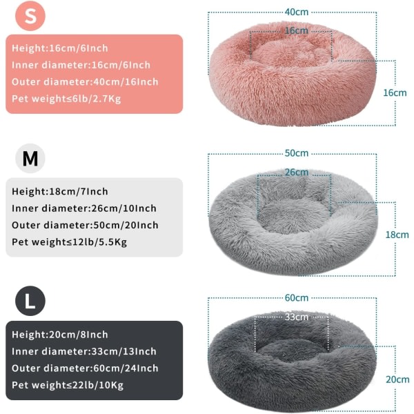 Koiran sänky 40 cm kissansänky Pesuohjeiden mukainen koiran sänky Liukumaton pyöreä plyysi lemmikkisänky pyöreä tyyny kissalle ja koiralle (vaaleanharmaa)