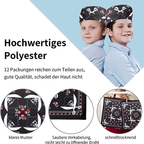 Galaxy Pakke med 12 Piratbandana, Svart Paisley Bandana, Pirat Hodeskalle Bandana, Svart