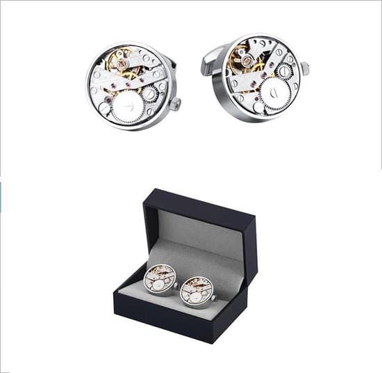 BUGOLINI Tourbillon Mekaniske Manchetknapper til Mænd, Runde Manchetknapper i Rustfrit Stål med Roterende Tandhjul, Gave til Forretning og Bryllup, Sølv