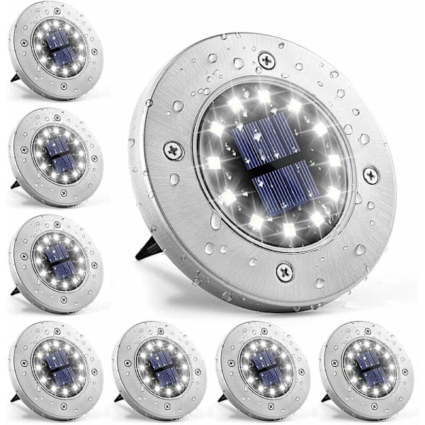 12 LED 8st Vita Solcellslampor för Mark Vattentäta Rostfritt Stål för Utomhus Trädgård Uteplats Gräsmatta Gångväg [Energiklass A+++](Vitt Ljus)