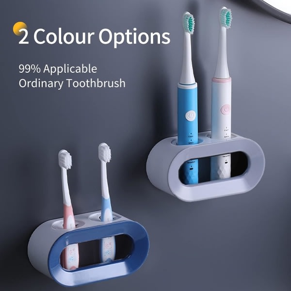 Sett med 2 elektriske tannbørsteholdere (Blå + Grå), Drenable Wal