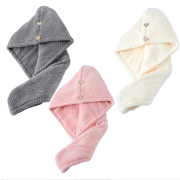 TG 3Pack womens mjuka duschhårtorkhanddukar Twist hår turban ljusrosa + ljusgrå + beige